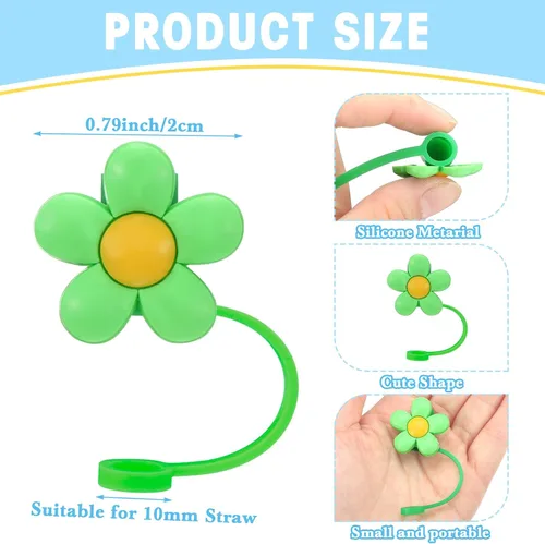 Miniatura 2 de Nuenen 24 fundas de pajilla, de silicona, reutilizables, con diseño de flores de dibujos animados, a prueba de salpicaduras, para popotes de 0.315 a