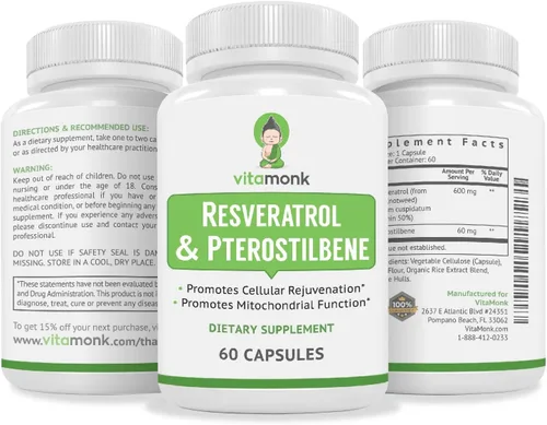 Miniatura 8 de VitaMonk Resveratrol con pterostilbeno 600 mg/60 mg - Sin rellenos artificiales Suplemento de envejecimiento saludable y longevidad - 60 cápsulas