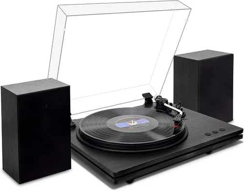 Tocadiscos para vinilo con altavoces, tocadiscos Bluetooth de 2 velocidades, con contrapeso ajustable, soporte RCA, sistema estéreo para el hogar,
