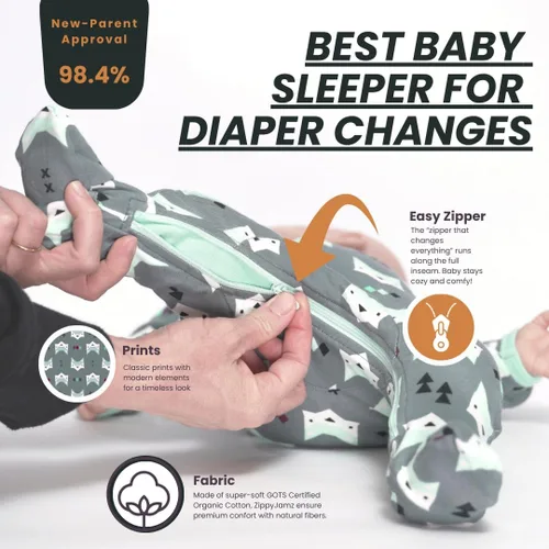 Miniatura 43 de ZippyJamz - Pijama orgánica para bebé con pies y cremallera para cambiar pañales fácil y rápido