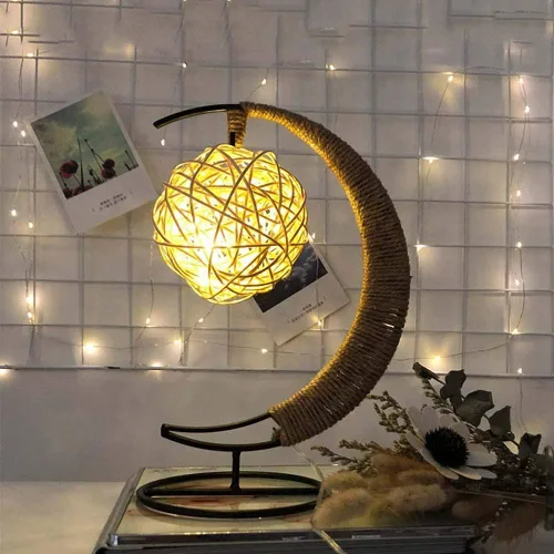 Miniatura 2 de Ulalaza Lámpara LED de alambre de cobre, adornos de hierro forjado, luz nocturna, dormitorio creativo, estilo nórdico, retro, decoración de viento