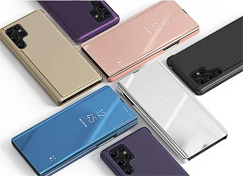 Miniatura 6 de LEMAXELERS Funda compatible con Galaxy S22 Ultra con diseño de espejo transparente, estilo libro, carcasa protectora ultradelgada con función atril