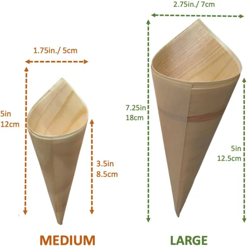 Miniatura 2 de rebEarth Conos de madera desechables – Conos resistentes al calor para charcutería, aperitivos y aperitivos – Conos de madera de pino
