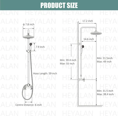Miniatura 2 de Sistema de ducha de tubo expuesto de doble función, redondo, cabezal de ducha de lluvia de 8 pulgadas, juego combinado de accesorios de latón