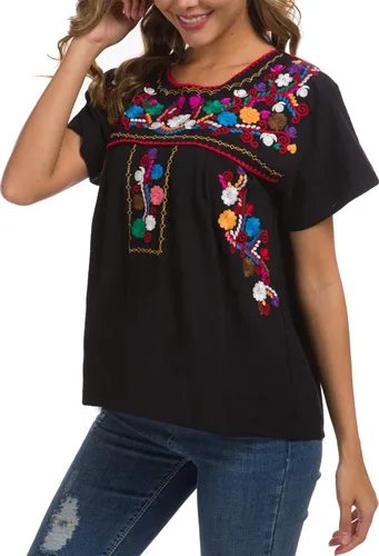 Miniatura 5 de YZXDORWJ - Cómoda blusa mexicana bordada de verano y sin mangas para mujer