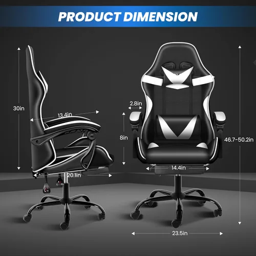 Miniatura 3 de YSSOA Silla para videojuegos, silla de computadora con reposapiés, altura ajustable y función de inclinación de 90° a 135°, silla reclinable