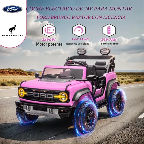 Miniatura 2 de ENYOPRO juguetes de paseo de 24 V para niños grandes, vehículo eléctrico Ford Bronco Raptor con licencia para niños de 2 plazas, Jeeps con control