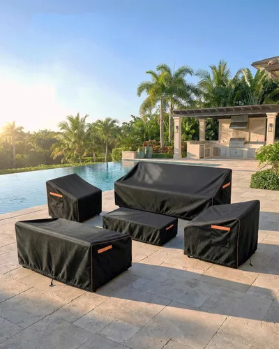 Miniatura 2 de Cubierta impermeable para muebles de exterior, juego de mesa y silla rectangular de 600D resistente de 64 pulgadas de ancho x 52 pulgadas de largo x