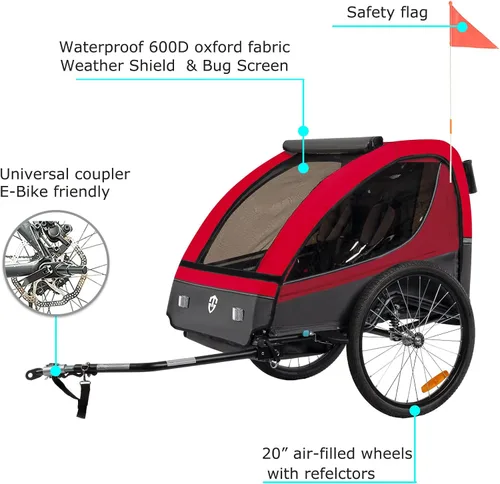 Miniatura 4 de TIGGO VS - Remolque y cochecito de bicicleta de suspensión 2 en 1, asiento doble para niños pequeños, niños, portabicicletas para niños