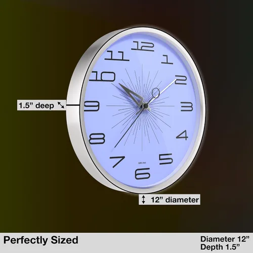 Miniatura 2 de Driini Reloj de pared moderno de mediados de siglo (12 pulgadas), reloj de pared retro silencioso sin tictac para sala de estar, cocina o baño