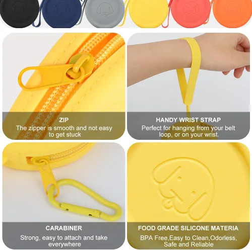 Miniatura 4 de WALLFID Bolso de silicona para golosinas de perro, pequeño, con clicker de entrenamiento para mascotas, bolso para caminar para perros y gatos