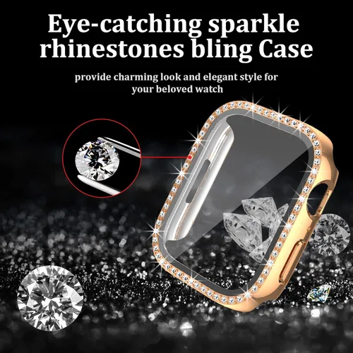 Miniatura 3 de Paquete de 5 fundas brillantes para Apple Watch de 1.575 pulgadas SE 3 (2025)/SE 2/SE/Series 6/5/4 con protector de pantalla de vidrio templado