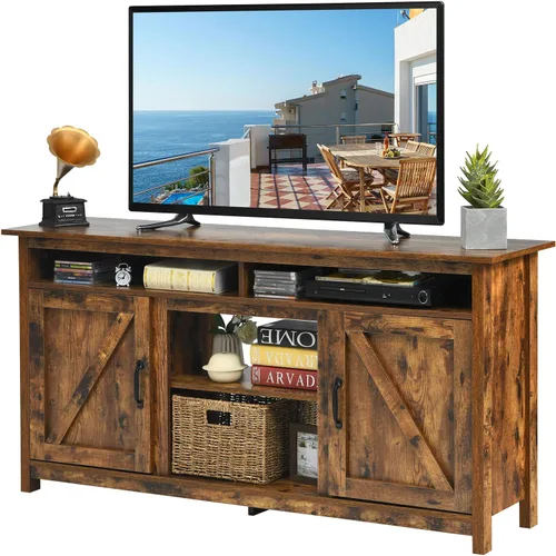 Tangkula Soporte de TV industrial con puertas de granero para televisores de hasta 65 pulgadas, mueble consola de TV de granja con estantes y