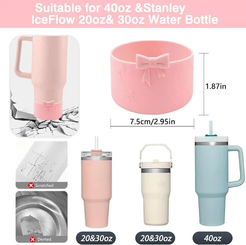Miniatura 3 de Conjunto de accesorios para taza Hpebl para Stanley, incluye 2 tapas de pajita con moño lindo de 10 mm, tapones reutilizables para pajita, 1 funda