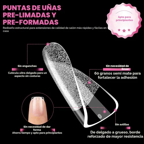 Miniatura 5 de UNA GELLA Puntas de uñas postizas extra cortas: 504 unidades de uñas cuadradas falsas preformadas XS, uñas cuadradas cortas a presión, puntas
