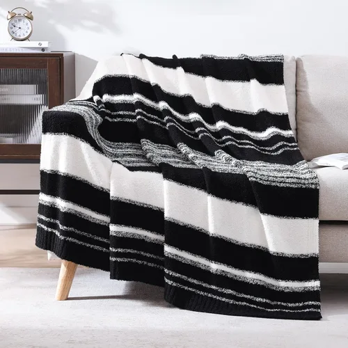 Miniatura 34 de WRENGONGE - Manta a rayas de color caqui, suave, acogedora, mullida, cálida, para sillón, sofá, cama o viajes, ligera, 50 x 70 pulgadas, regalo