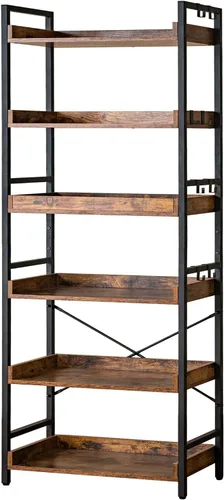Miniatura 26 de HCHQHS - Estantería de 4 niveles, estantería industrial ajustable, estantería alta vertical, estanterías abiertas de madera y metal negro