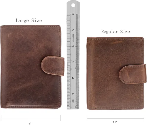 Miniatura 2 de Tarjetero grande de cuero genuino RFID con cierre a presión, 3 ventanas de identificación para hombres, Classic