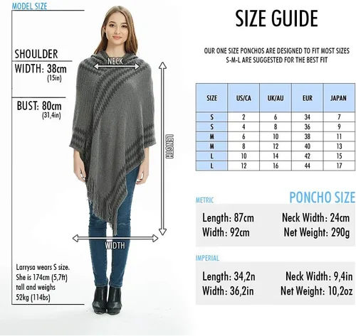 Miniatura 5 de Ferand Women's Hooded Zigzag Striped Knit Cape Poncho Sweater with Fringes