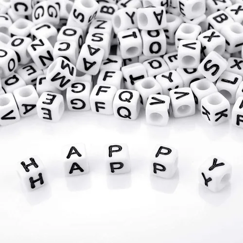 Miniatura 5 de Augshy 500 piezas de cuentas de letras blancas para hacer pulseras, cuentas de alfabeto para hacer pulseras (6 mm)