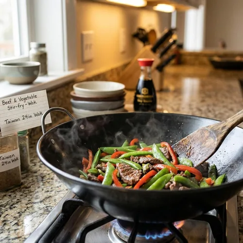 Miniatura 2 de TrueCraftware - Wok con borde curvado de acero de 24 pulgadas - Sartén para cocina china, japonesa y cantonesa Sartén para freír woks tradicionales