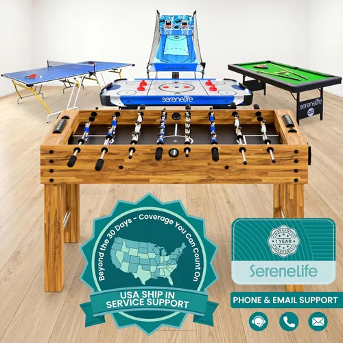 Miniatura 7 de SereneLife Mesa de futbolín de 48 pulgadas de tamaño competitivo, juego de fútbol arcade de altura ajustable para el hogar, sala de juegos, cueva