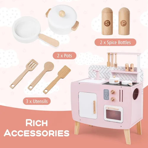 Miniatura 5 de Costzon Juego de cocina para niños, juguete interactivo para niños pequeños con horno, estufa, fregadero, grifo, espacio de almacenamiento