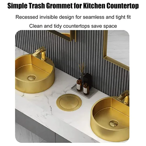 Miniatura 3 de Tapas para botes de basura, de acero inoxidable, con ojales para encimera, cubierta de solapa de equilibrio de cubo de basura integrada, cubierta