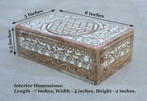 Miniatura 5 de DharmaObjects Caja grande de madera tallada a mano con flores de la vida, para almacenamiento de tarjetas de tarot, multiutilidad