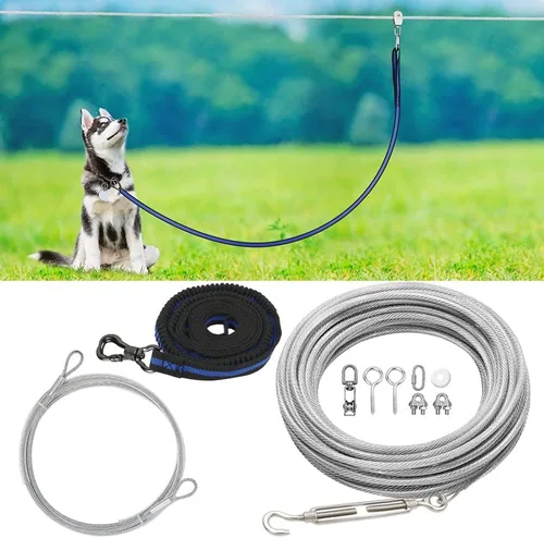 Miniatura 6 de XiaZ Cable de amarre para perros, cable de camino de 50 pies para perros de hasta 200 libras, correa de perro resistente para patio, campamento, al