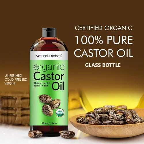 Miniatura 7 de Natural Riches Aceite de ricino orgánico sin refinar, botella de vidrio prensado en frío, certificado por USDA para piel seca, pérdida de cabello