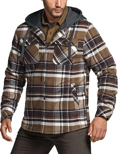Miniatura 2 de CQR - Chaqueta tipo camisa de franela para hombre, de manga larga, cálida para invierno, para exteriores, casual, a cuadros, con bolsillos