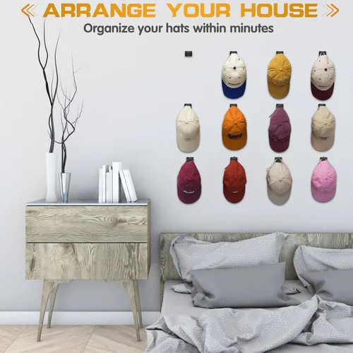 Miniatura 7 de Ganchos adhesivos para pared (12 unidades) - Estantes para sombreros de béisbol, diseño minimalista de estante para sombreros, colgadores