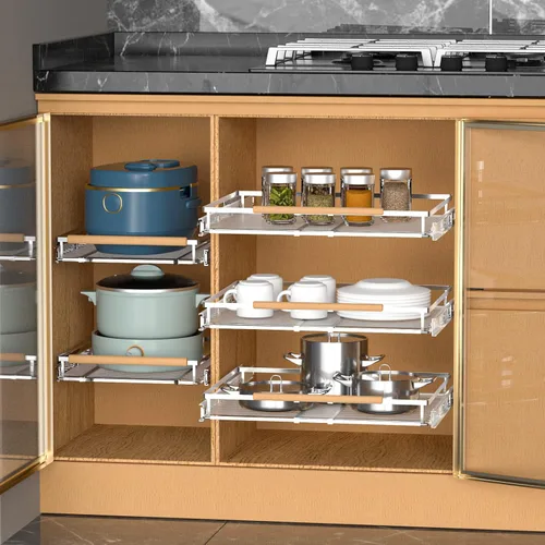 Miniatura 4 de Organizador de cajones extraíbles, estantes de almacenamiento deslizables extensibles, resistentes, duraderos y suaves, 17 x 28 pulgadas de ancho x