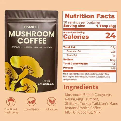 Miniatura 7 de Café de hongos, 6 hongos superalimentos y aceite MCT, 6.35 oz de café orgánico de hongos instantáneo para energía, concentración, apoyo inmunológico