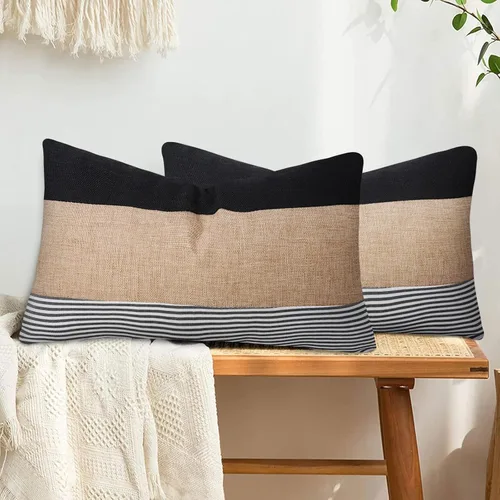 Miniatura 5 de JASEN Fundas de almohada negras de 12 x 20 pulgadas, fundas de almohada decorativas estilo bohemio lumbar para sofá o cama