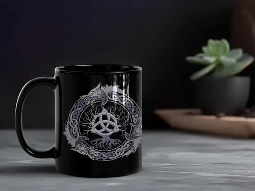 Miniatura 5 de Soul'n'Passions Triquetra Tree of Life - Taza de cerámica nórdica Yggdrasil, 11 onzas, color negro