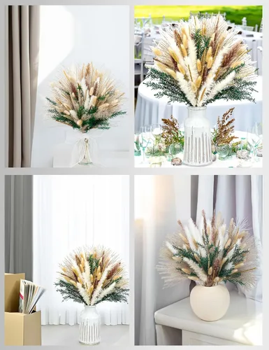 Miniatura 6 de xin's convey 100 piezas de hierba de las pampas (jarrón no incluido), ramos de flores secas, decoración de mesa de boda, dormitorio, decoración Verde