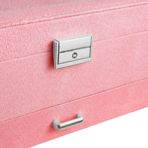 Miniatura 6 de QBestry Caja organizadora de joyas para mujer, caja de joyería de terciopelo rosa para collares y aretes, anillos, pulseras, joyero, organizador