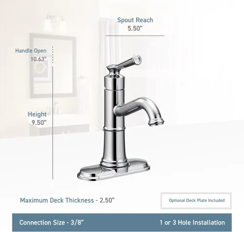 Miniatura 3 de Moen Belfield 6402BL - Grifo de lavabo de baño con una manija color negro mate con montaje de drenaje y placa opcional, 6402BL