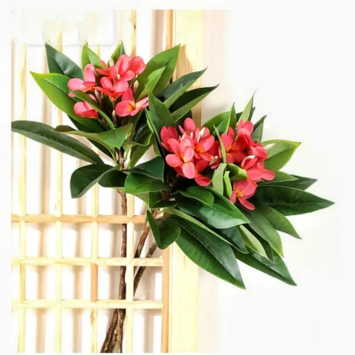 Miniatura 4 de XIYUAN Flores artificiales Frangipani de 35.5 pulgadas, 2 tallos realistas de tacto real, flores de plumeria artificiales para el hogar, fiesta, Rojo