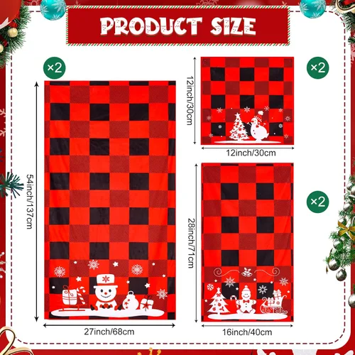 Miniatura 2 de Buryeah Juego de 6 Piezas de Toallas de Baño de Navidad 2 Toallas de Baño Rojas Suave con Diseño de Buffalo Plaid 2 Toallas Cuadradas Decorativas 2