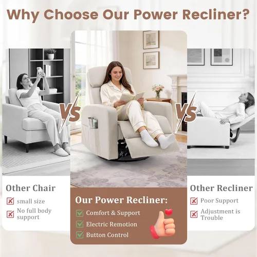 Miniatura 8 de Korser Sillas reclinables eléctricas giratorias para adultos, mecedora eléctrica para guardería, silla reclinable con bolsillo lateral clasificado
