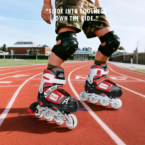 Miniatura 6 de Patines en línea ajustables para niños, adolescentes y adultos - Rodamientos ABEC-7, ruedas de poliuretano, ajuste cómodo, para patinaje en Rojo
