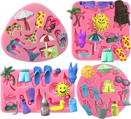 Miniatura 10 de Funshowcase Molde de silicona para decoración de pasteles de vacaciones en la playa, decoración de pasteles de fondant, decoración de cupcakes, 634