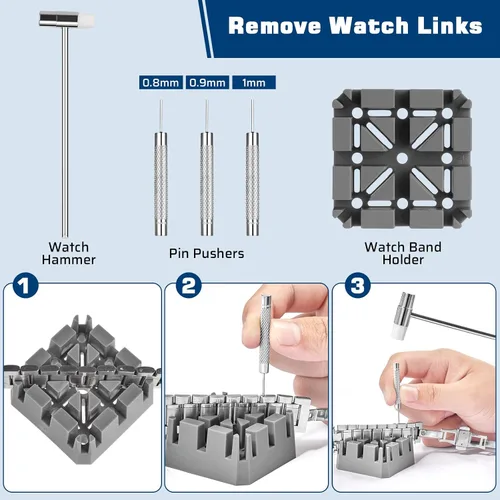 Miniatura 3 de Vastar Kit de extracción de eslabones de reloj, removedor de pasadores de correa de reloj, kit de reparación de reloj para ajuste de correa de reloj