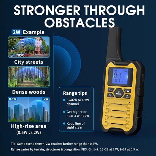 Miniatura 5 de Wishouse Walkie Talkies K15 de largo alcance para adultos, radios bidireccionales recargables, paquete de 2 unidades, 2 W FRS, 22 canales, USB-C