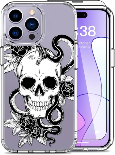 Miniatura 13 de LUHOURI Funda para iPhone 15 Pro con protector de pantalla, acrílico transparente Funda protectora de carga inalámbrica, ajuste delgado, diseños