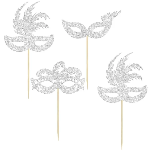 Miniatura 3 de Gyufise 24 máscaras de mascarada para cupcakes con purpurina plateada, máscara de despedida de soltera para cupcakes, decoraciones para bailes