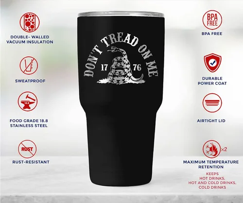 Miniatura 4 de Gadsden Flag Don't Tread on Me - Vaso patriótico de 30 onzas, taza de viaje con la bandera estadounidense, taza de café patriótica, doble